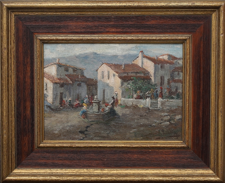 Miguel Pradilla González. Óleo sobre Lienzo pegado a cartón. "Vista Rural".