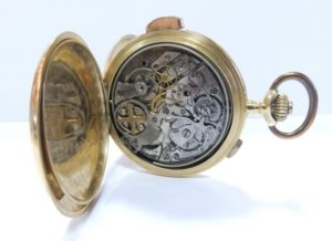 Reloj Cronógrafo de Bolsillo Repetición Horas y Cuartos - 1904. Oro 18k.
