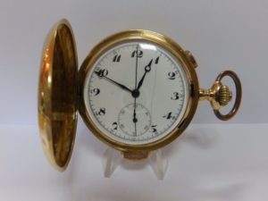 Reloj Cronógrafo de Bolsillo Repetición Horas y Cuartos - 1904. Oro 18k.