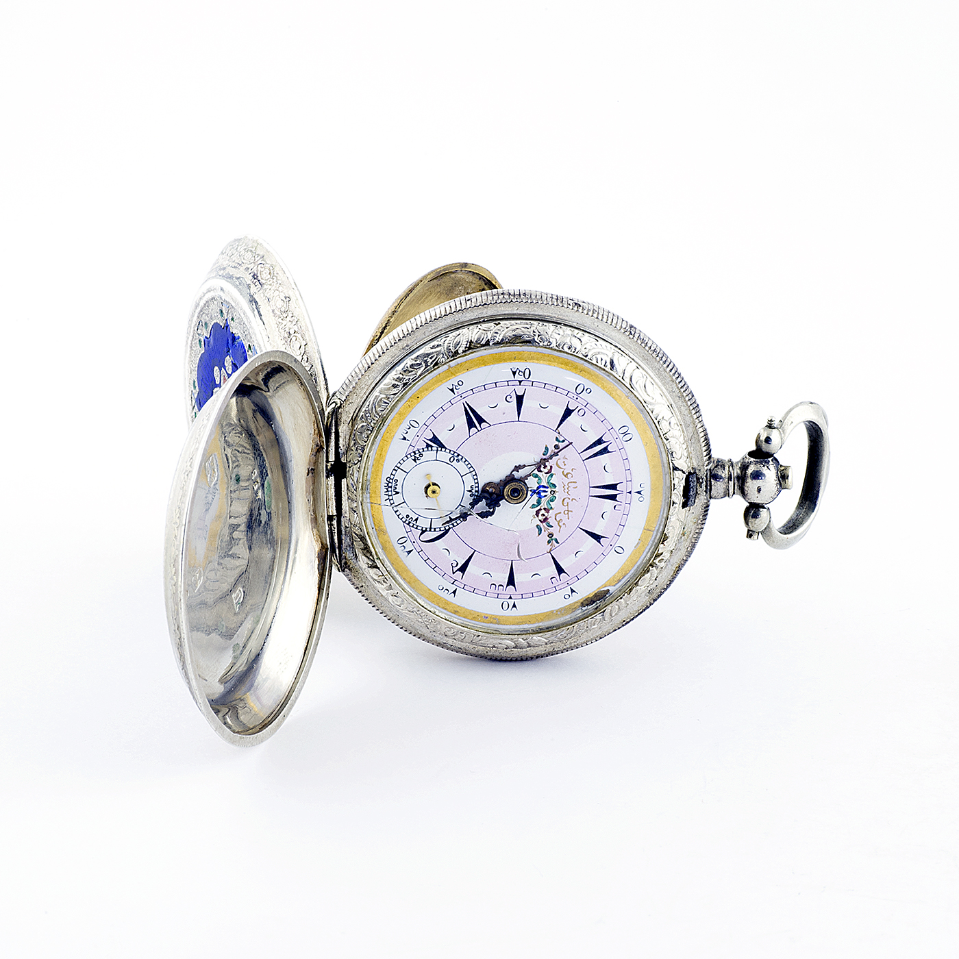 Reloj suizo de Bolsillo, saboneta, para mercado turco. Caja en Plata Inglesa. Siglo XIX.