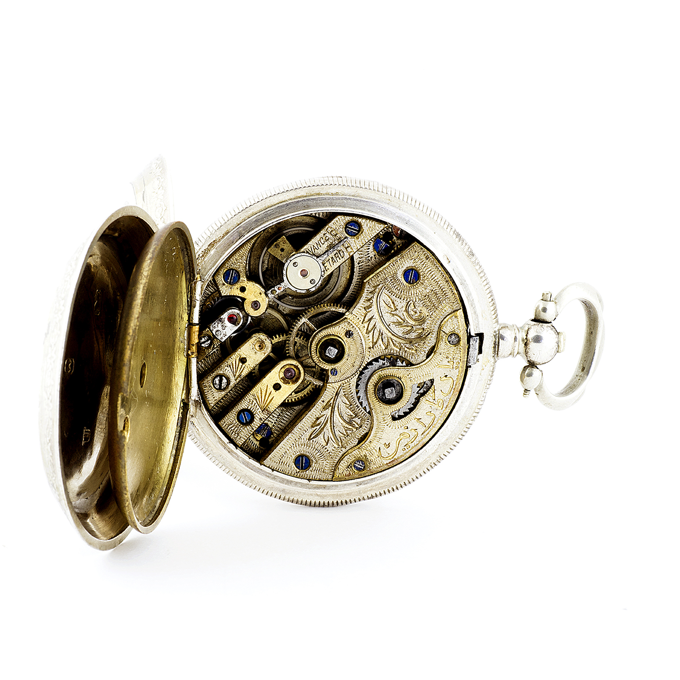 Reloj suizo de Bolsillo, saboneta, para mercado turco. Caja en Plata Inglesa. Siglo XIX. Reloj suizo de Bolsillo, saboneta, para mercado turco. Caja en Plata Inglesa. Siglo XIX.