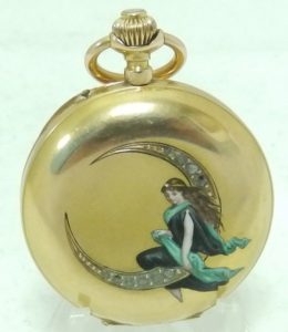 Reloj Suizo de colgar de señora, saboneta. Circa, 1890. Oro 18k.