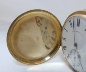 T.R. Russell (Liverpol). Reloj de bolsillo saboneta. Circa, 1890. Oro 18k.