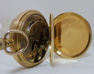 T.R. Russell (Liverpol). Reloj de bolsillo saboneta. Circa, 1890. Oro 18k.