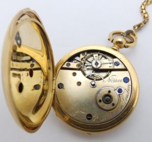 THOMAS RUSSELL. London. Reloj de bolsillo y colgar, saboneta. Oro de 18k. Ca.,1870-80.