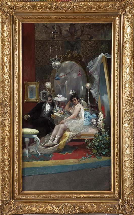 EUGENIO LUCAS VILLAAMIL. Óleo sobre lienzo. "La Bailarina y el caballero". EUGENIO LUCAS VILLAAMIL. Óleo sobre lienzo. "La Bailarina y el caballero".
