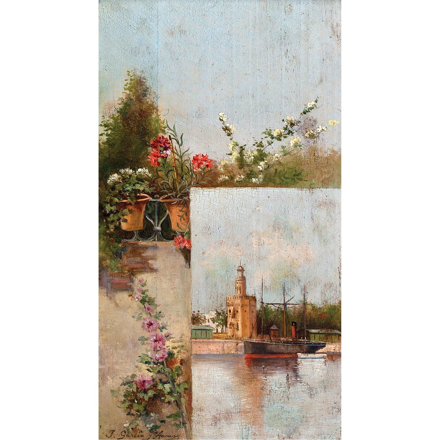 JOSÉ GARCÍA Y RAMOS. Óleo sobre tabla. "Recuerdo de Sevilla" JOSÉ GARCÍA Y RAMOS. Óleo sobre tabla. "Recuerdo de Sevilla"