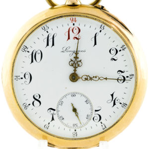 Longines. Reloj de bolsillo, lepine y remontoir. Ca. 1899. Oro 18k.