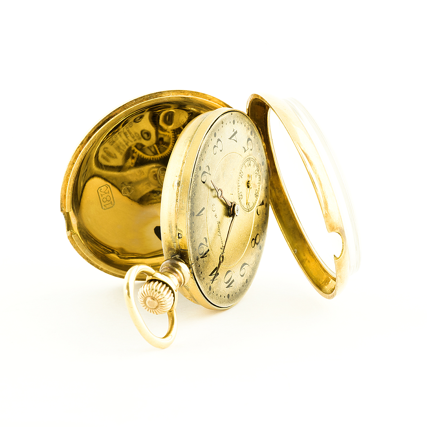 Longines. Reloj de colgar abatible, lepine y remontoir. Suiza, 1907. Oro 18k. Longines. Reloj de colgar abatible, lepine y remontoir. Suiza, 1907. Oro 18k.