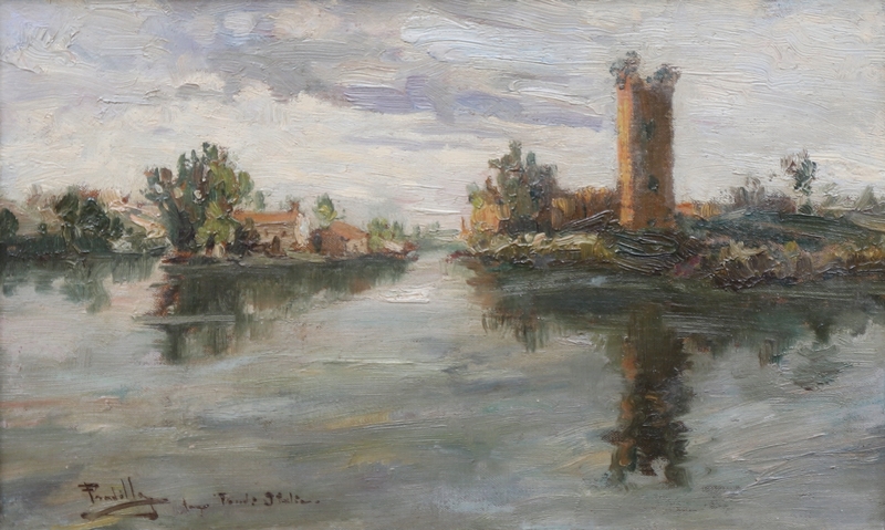 Miguel Pradilla González. Óleo sobre cartón. "Vista de Lago Italiano". Miguel Pradilla González. Óleo sobre cartón. "Vista de Lago Italiano".