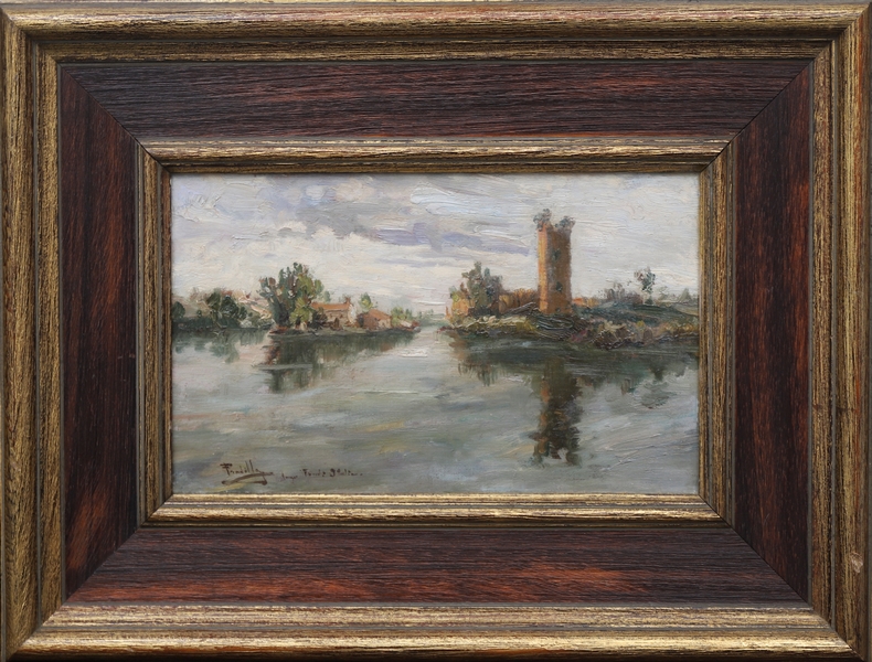 Miguel Pradilla González. Óleo sobre cartón. "Vista de Lago Italiano".