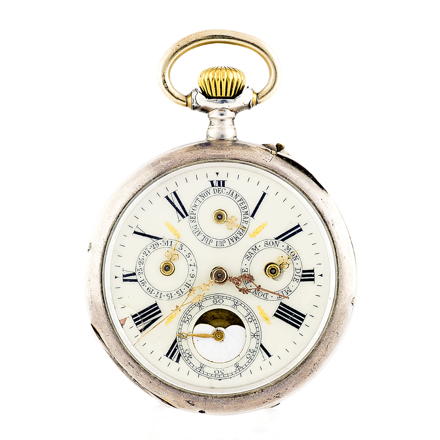 Más Escrutinio bulto Reloj de Bolsillo Calendario, Múltiple, lepine y remontoir. Suiza, Circa  1890. Subastas Fígaro