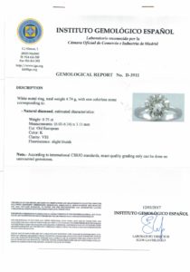 Solitario en Oro de 18k con Diamante Natural talla Antigua Europea de 0,75 ct. (K-VS1). Certificado IGE.