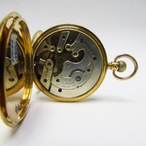 T.R. Russell (Liverpol). Reloj de bolsillo saboneta. Circa, 1890. Oro 18k.