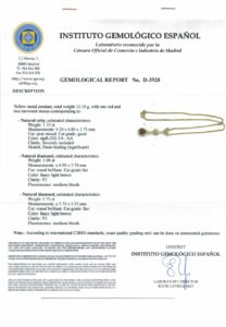 Gargantilla de Oro de 18k. con colgante. Rubí de 1,37 ct. Dos Diamantes talla Brillante, 1,08 ct y 0,70 ct. (Certificado IGE)