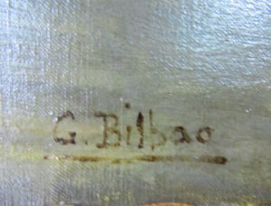 GONZALO BILBAO MARTÍNEZ. Óleo sobre lienzo. "Escena en poblado árabe".