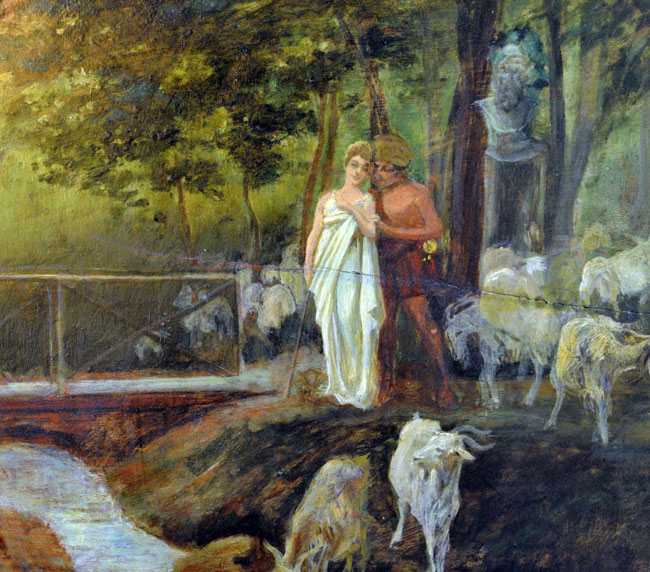GONZALO BILBAO MARTÍNEZ. Óleo sobre tabla. "Dafnis y Cloe, Idilio Griego". GONZALO BILBAO MARTÍNEZ. Óleo sobre tabla. "Dafnis y Cloe, Idilio Griego".