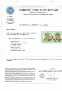 Juego de Pendientes en Oro, con Diamantes Naturales talla Brillante de 0,50 ct. (S-Z/VS1-SI2). Certificado IGE