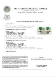 Pendientes de Oro Blanco con Esmeraldas Colombianas de 2,47 cts. y 2,32 cts. y 28 Diamantes talla Brillante de 3,64 ct. (Certificado IGE)