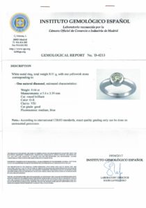 Sortija en Oro Blanco con Diamante talla Brillante de 0,64 ct. (O-R/VS1). Certificado IGE.