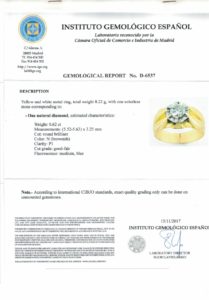 Sortija en Oro de 18k. con Diamante Natural, talla Brillante, de 0,62 ct. (N/I1). Certificado IGE