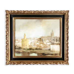 CARLOS PUENTE. Óleo sobre lienzo. "Paisaje de Sevilla".