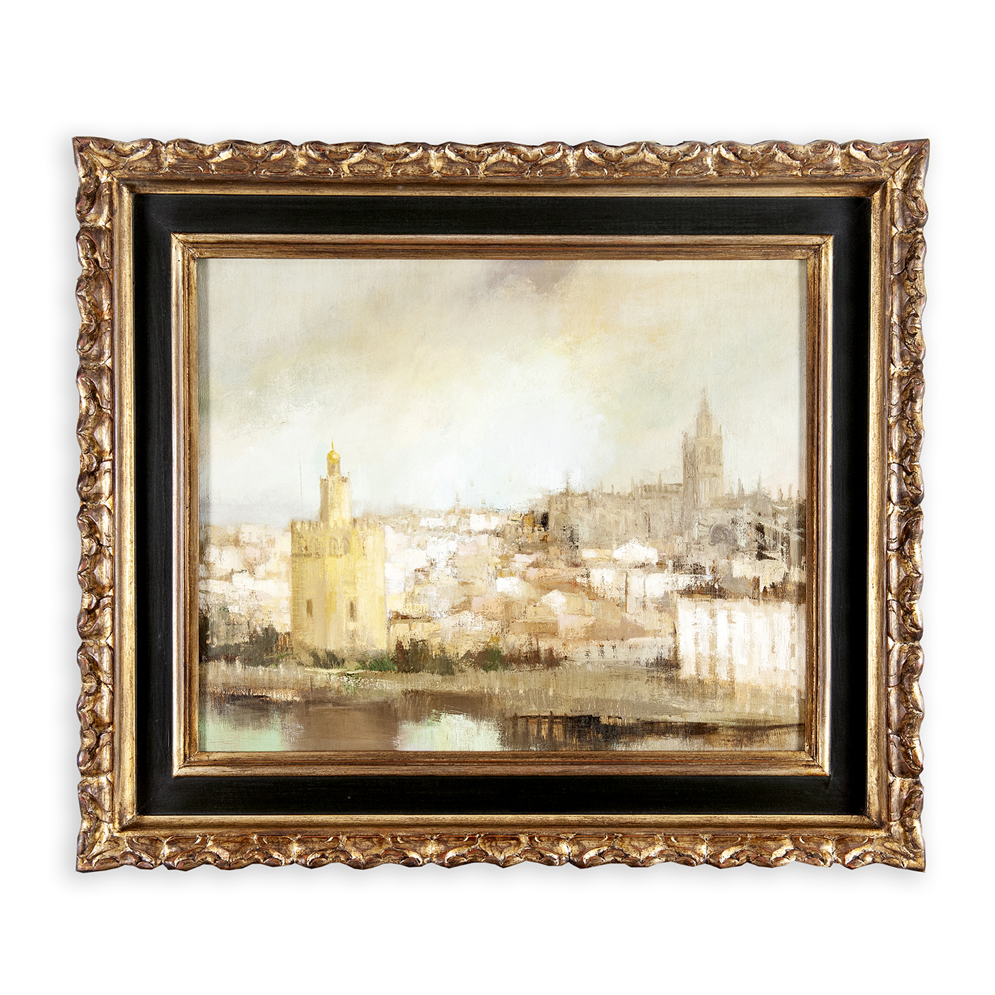 CARLOS PUENTE. Óleo sobre lienzo. "Paisaje de Sevilla".