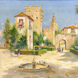 Carlota Rosales Martínez de Pedrosa. Óleo sobre lienzo. "La Giralda desde el Alcázar en Sevilla".