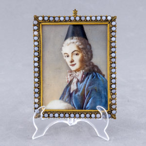 ESCUELA ALEMANA SIGLO XIX. Miniatura pintada a mano sobre lámina de marfil. "Retrato de Miss Robinson"
