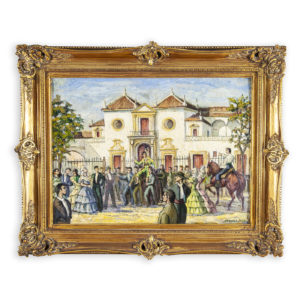 ESCUELA ESPAÑOLA SIGLO XX. Óleo sobre tabla. "Triunfo en la Maestranza"