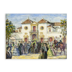 ESCUELA ESPAÑOLA SIGLO XX. Óleo sobre tabla. "Triunfo en la Maestranza"