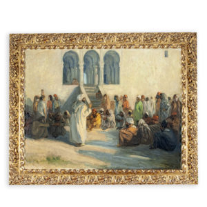GONZALO BILBAO MARTÍNEZ. Óleo sobre lienzo. "Escena en poblado árabe".