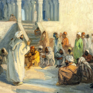 GONZALO BILBAO MARTÍNEZ. Óleo sobre lienzo. "Escena en poblado árabe".