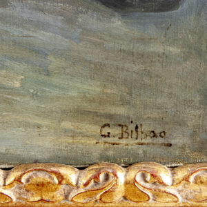 GONZALO BILBAO MARTÍNEZ. Óleo sobre lienzo. "Escena en poblado árabe".