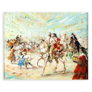JOAN LLAURADÓ ARENAS. Óleo sobre Lienzo. Caballistas en la Feria.