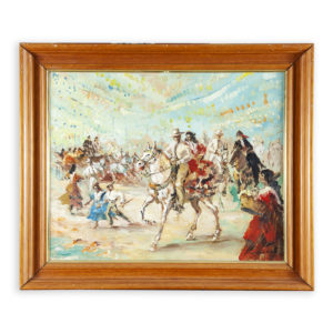 JOAN LLAURADÓ ARENAS. Óleo sobre Lienzo. Caballistas en la Feria.