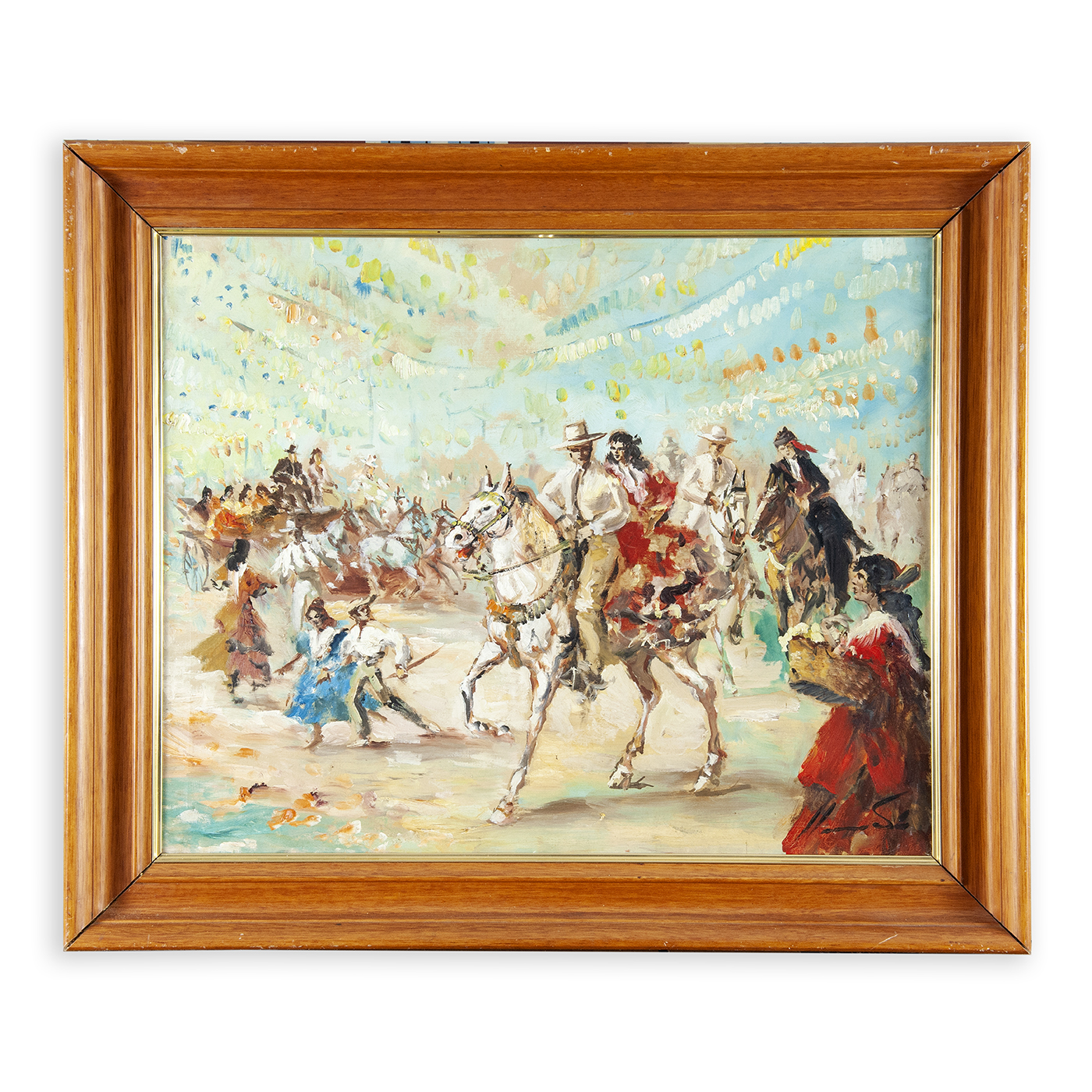 JOAN LLAURADÓ ARENAS. Óleo sobre Lienzo. Caballistas en la Feria. JOAN LLAURADÓ ARENAS. Óleo sobre Lienzo. Caballistas en la Feria.