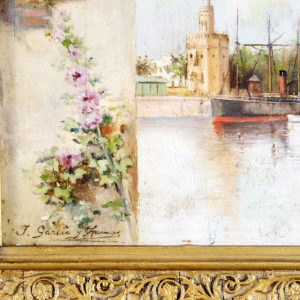JOSÉ GARCÍA Y RAMOS. Óleo sobre tabla. "Recuerdo de Sevilla"