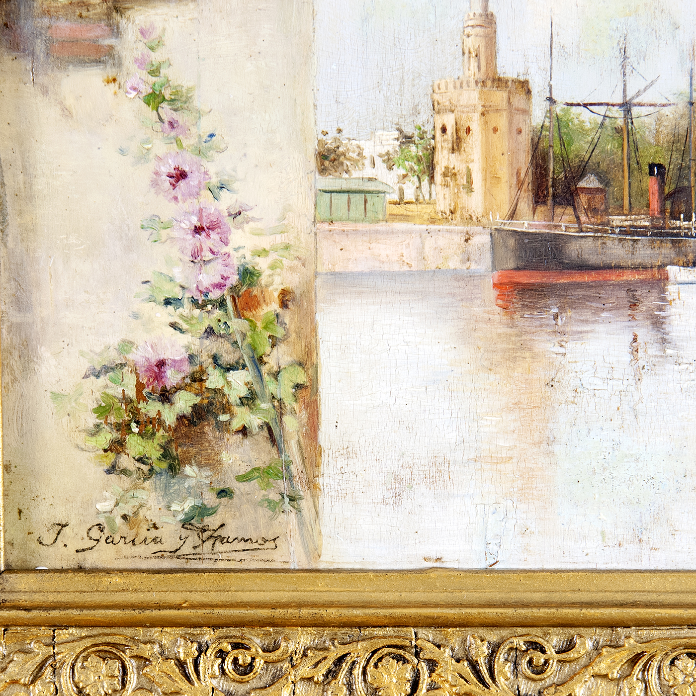 JOSÉ GARCÍA Y RAMOS. Óleo sobre tabla. "Recuerdo de Sevilla" JOSÉ GARCÍA Y RAMOS. Óleo sobre tabla. "Recuerdo de Sevilla"