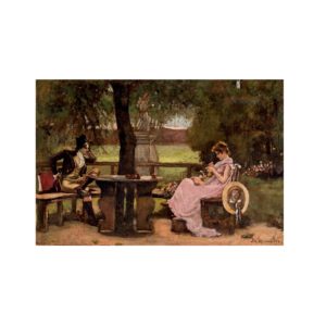 J.M. GONZÁLEZ. Óleo sobre tabla. "Un disgutito de enamorados"