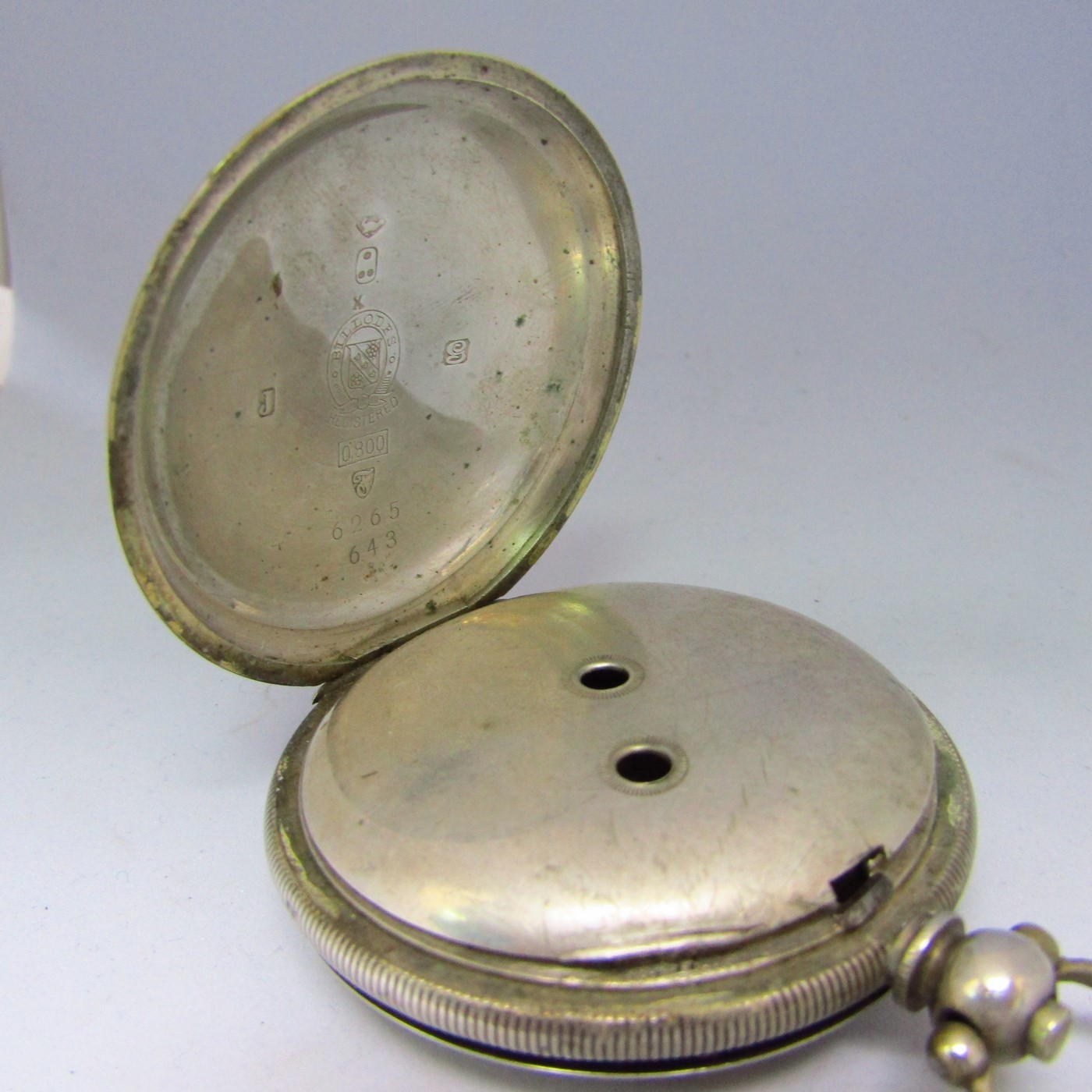 BILLODES. Reloj suizo de Bolsillo, saboneta. Plata de Ley. Siglo XIX. BILLODES. Reloj suizo de Bolsillo, saboneta. Plata de Ley. Siglo XIX.