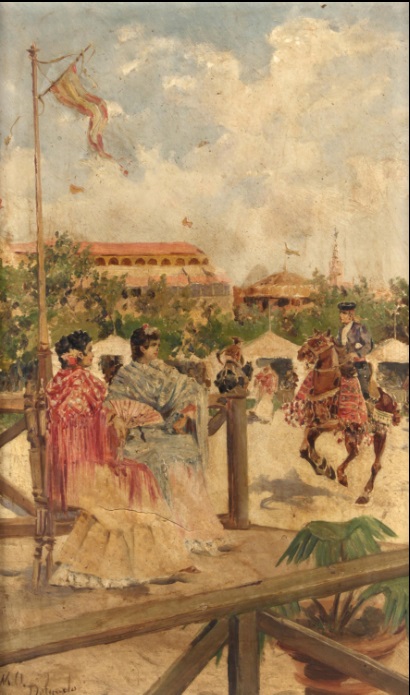 MARIANO OBIOLS DELGADO. Óleo sobre tabla. "Feria de Sevilla". MARIANO OBIOLS DELGADO. Óleo sobre tabla. "Feria de Sevilla".