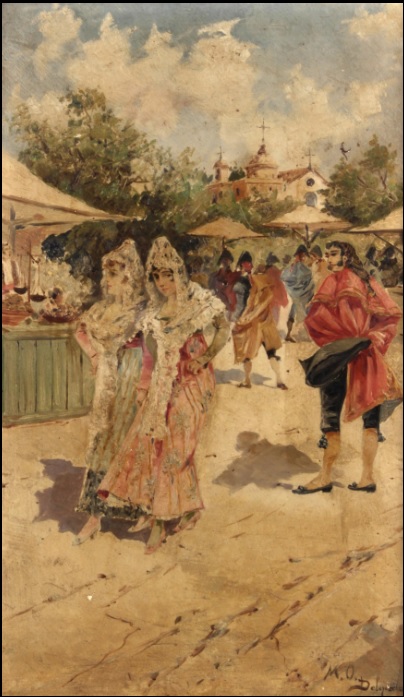 MARIANO OBIOLS DELGADO. Óleo sobre tabla. "Majos". MARIANO OBIOLS DELGADO. Óleo sobre tabla. "Majos".