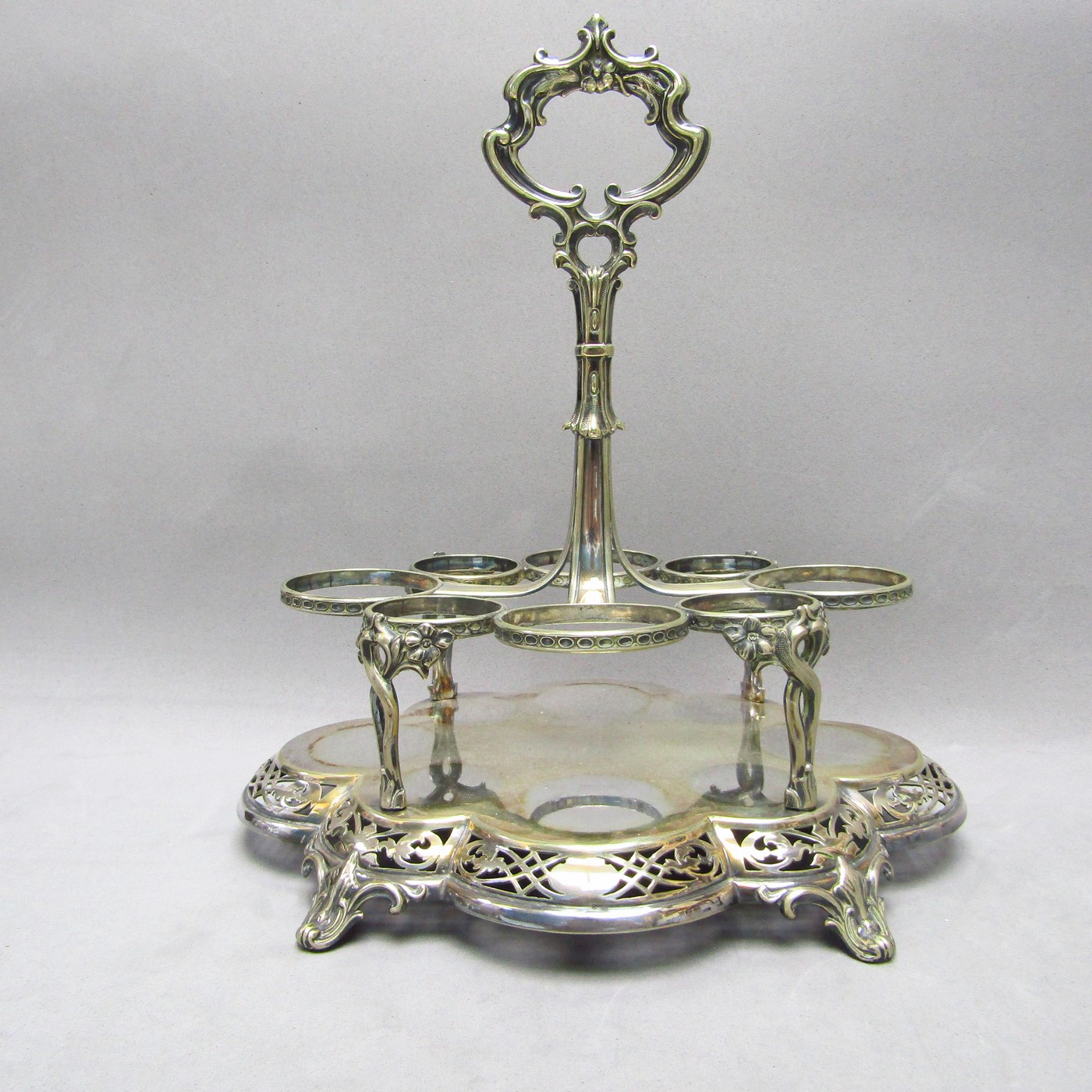 Convoy de Vinagreras, Salero y Especieros en Plata y Cristal, Inglaterra, siglo XIX. Convoy de Vinagreras, Salero y Especieros en Plata y Cristal, Inglaterra, siglo XIX.