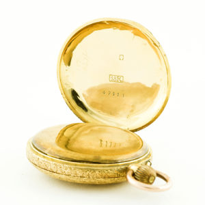 H.W. Reloj de Bolsillo-Colgar, Media Saboneta y remontoir. Oro 18k. Suiza, ca. 1900