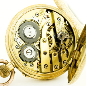H.W. Reloj de Bolsillo-Colgar, Media Saboneta y remontoir. Oro 18k. Suiza, ca. 1900