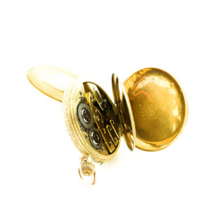 H.W. Reloj de Bolsillo-Colgar, Media Saboneta y remontoir. Oro 18k. Suiza, ca. 1900