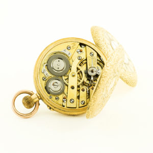 H.W. Reloj de Bolsillo-Colgar, Media Saboneta y remontoir. Oro 18k. Suiza, ca. 1900