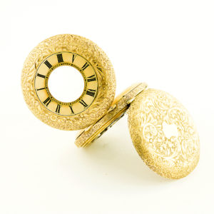 H.W. Reloj de Bolsillo-Colgar, Media Saboneta y remontoir. Oro 18k. Suiza, ca. 1900