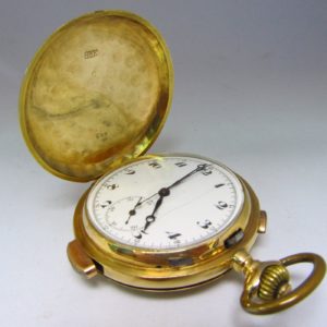 Reloj Cronógrafo de Bolsillo Repetición Horas y Cuartos - 1904. Oro 18k.
